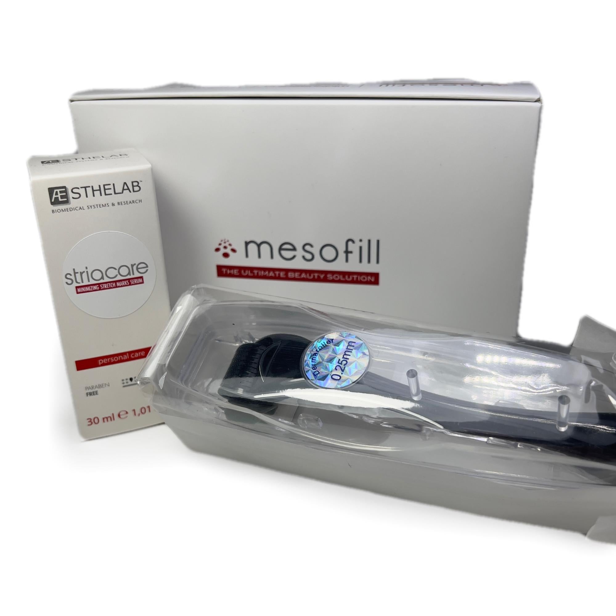 KIT Striacare Siero smagliature e cicatrici Microneedling mesofill – conf. Dermaroller da 0,25+ siero