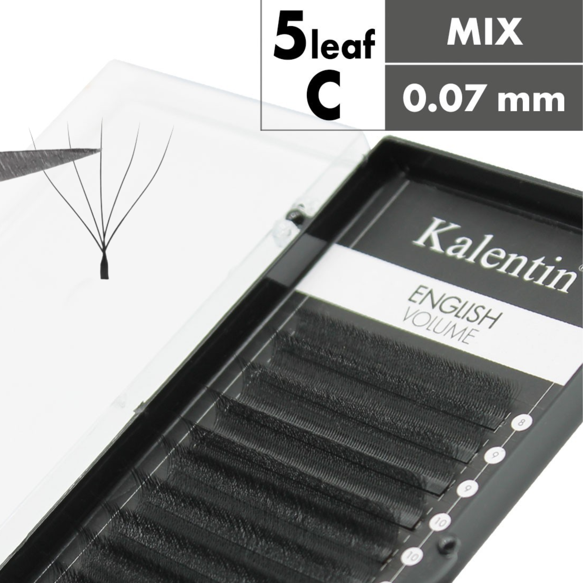 Kalentin Extension Ciglia 5Leaf English Volume - Curvatura C - 0.07 mm