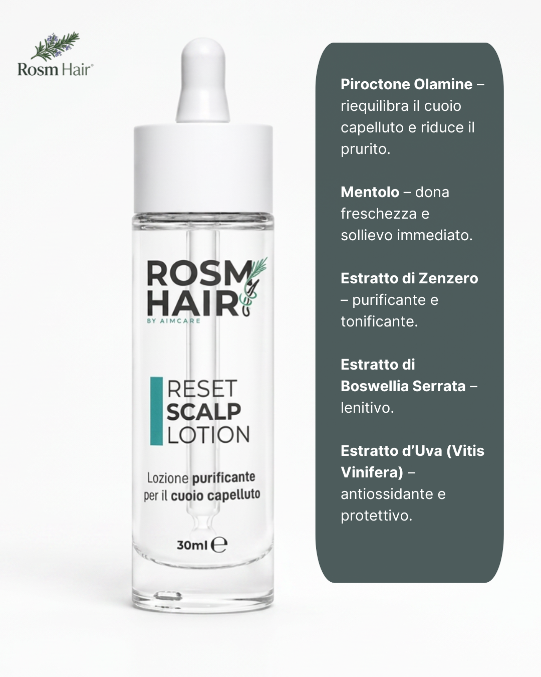 Rosmhair Reset Scalp Lotion – Lozione Purificante per Capelli Grassi, Forfora e Dermatite Seborroica