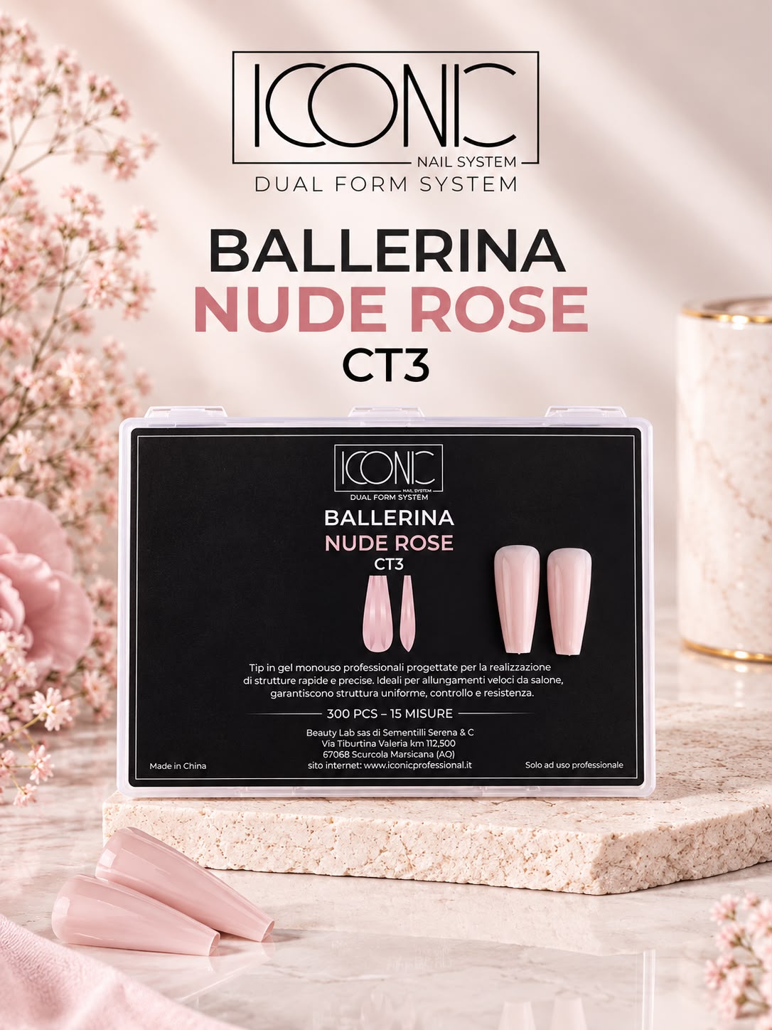 Tip in Gel Monouso Ballerina Nude Rose GT3 – 300 pz - Iconic Nail System - 15 misure