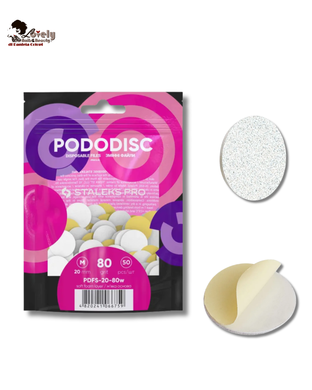 Staleks - PODODISC - Dischi di Ricarica Abrasivi Bianchi base morbida per  - Misura M, Grana 80 (50 pezzi)